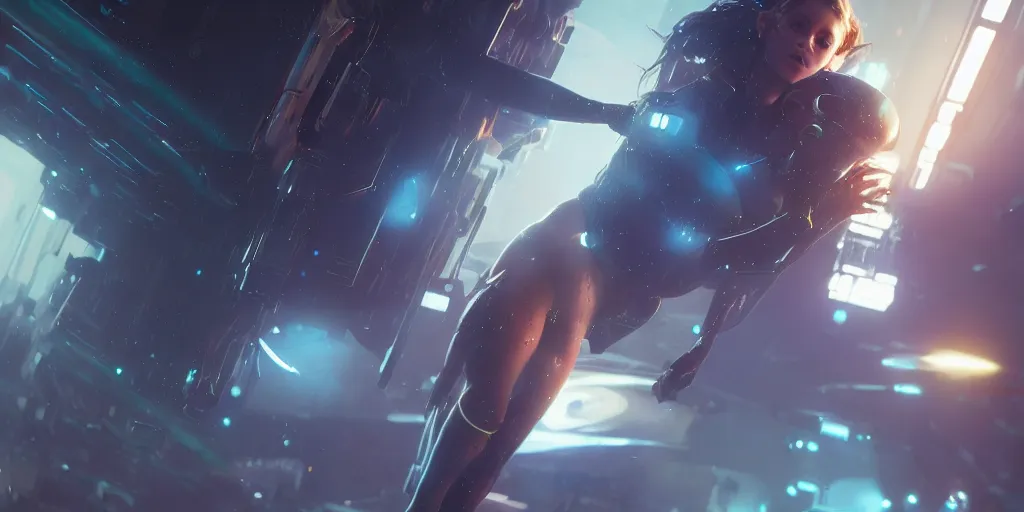 Image similar to girl in the sci - fi heavy suite with monitor in hands, deep space, landing gear, avatar, by fausto de martini, cinematic keyframe, by wadim kashin, ultra realistic, cinematic light, ue 5, featured on artstation, octane render, sharp focus, ray tracing, cinematic 8 k.