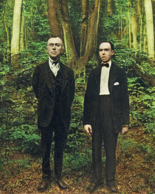 Prompt: close - up of edgar cayce and aldous huxley in a forest, epic hyper detailed award winning color portrait photography