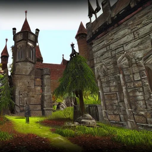 Image similar to beautiful gothic castle landscape in the style of Goat simulator, Gameplay Footage