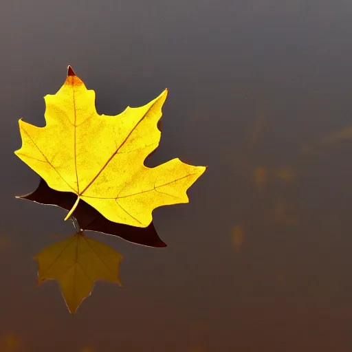 Image similar to close - up of a yellow maple leaf floating on top of a pond