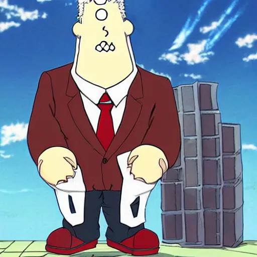 Image similar to anime!!!!!!!!!!!! mecha with dilbert's head and flipped - up tie