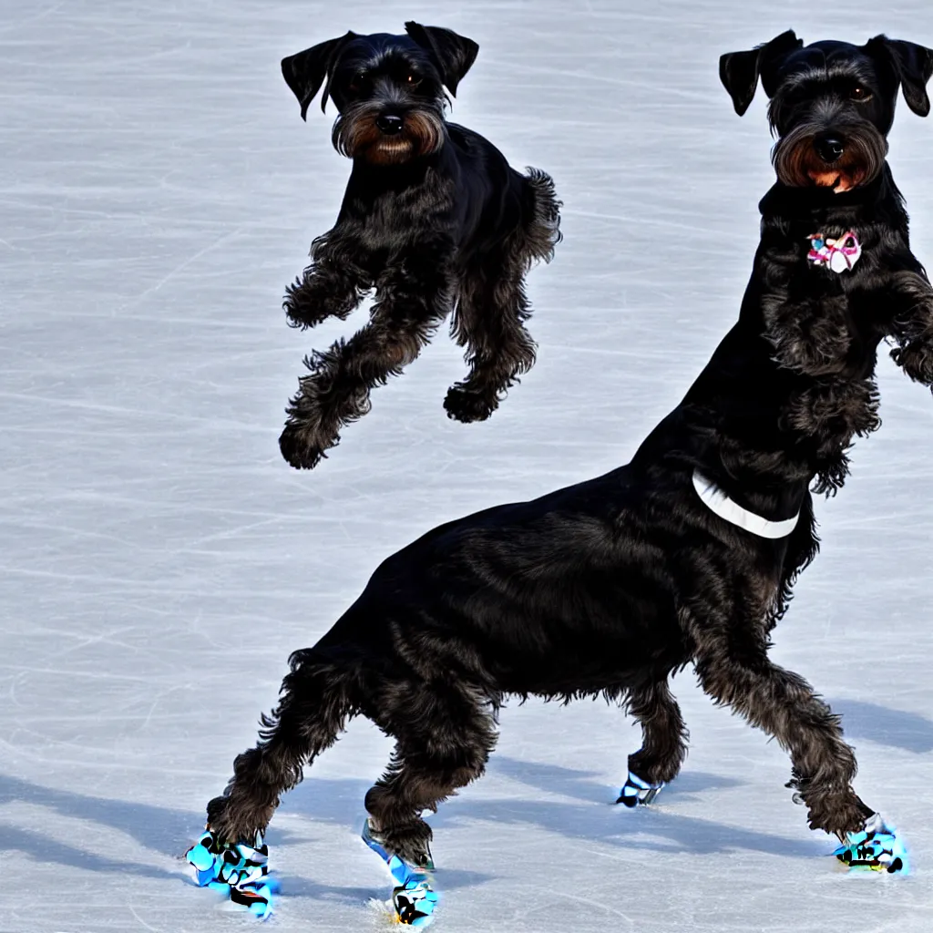 Image similar to a schnauzer black dog wearing ice skates