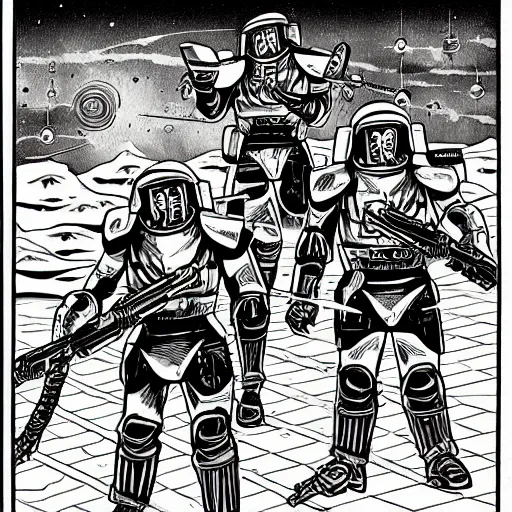 Prompt: imperial japanese space marines, comic book illustration