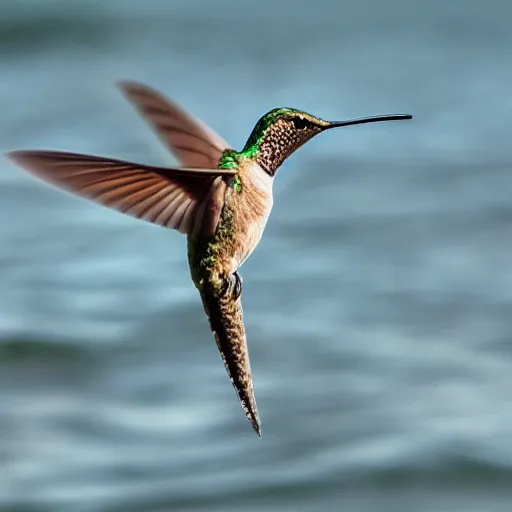 Image similar to nature photograph of a hummingbird eating a shark, 4k, national geographic