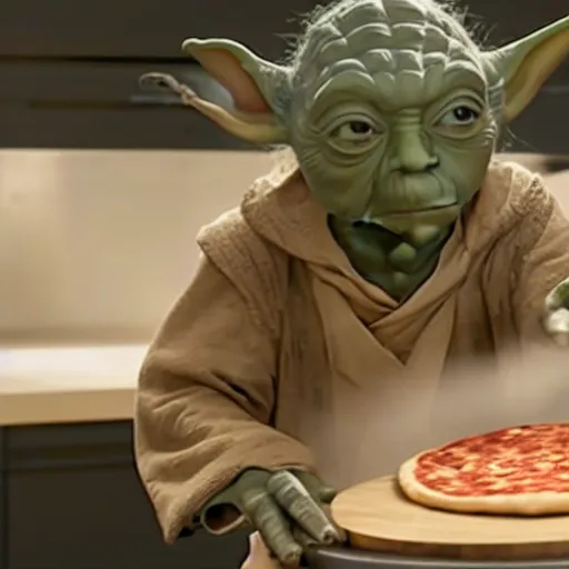 Image similar to A still of Yoda making a pizza in Masterchef, 4k, photograph, ultra realistic, highly detailed, professional lighting