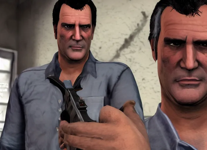 Prompt: Bruce Campbell as a character in GTA V,