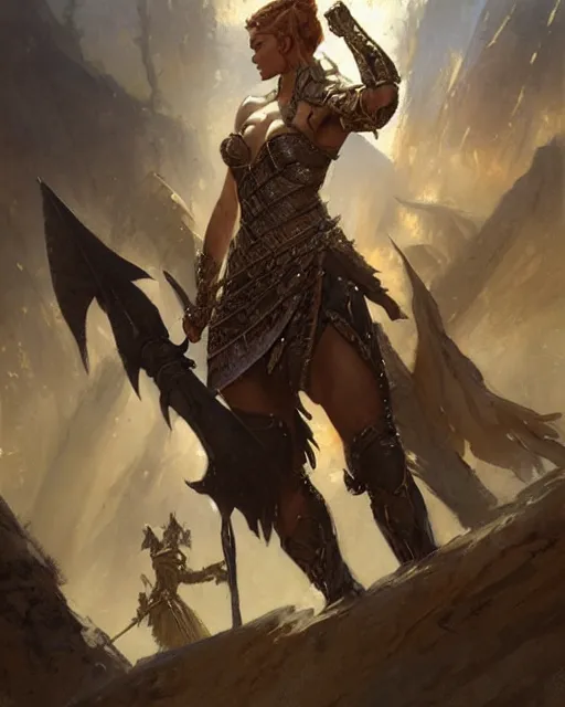 Image similar to a fierce and muscular warrior princess in full armor, fantasy character portrait by greg rutkowski, gaston bussiere, craig mullins, simon bisley