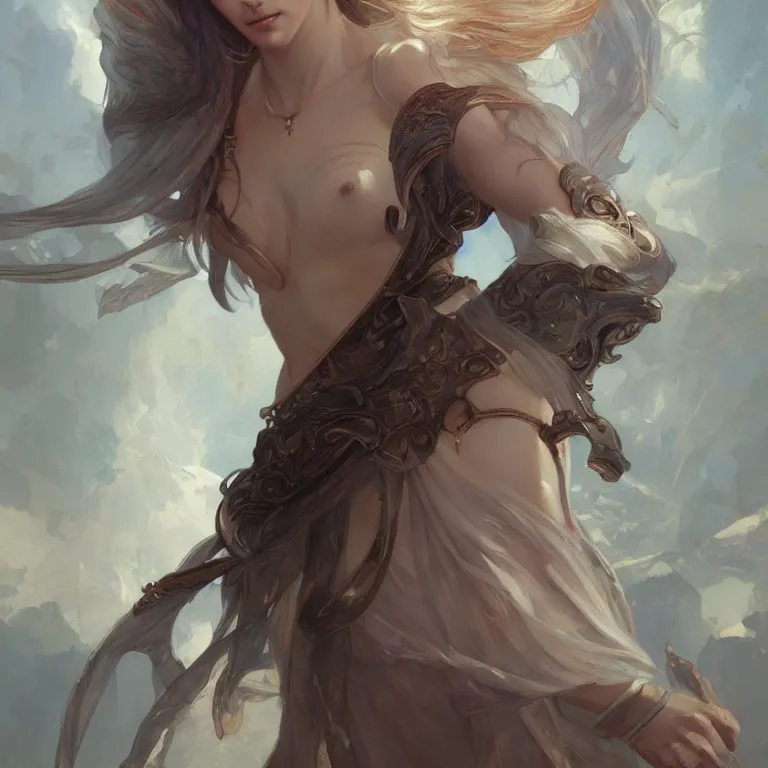 Image similar to portrait of a female aasimar, D&D, fantasy, highly detailed, digital painting, artstation, smooth, sharp focus, illustration, art by artgerm and greg rutkowski and alphonse mucha