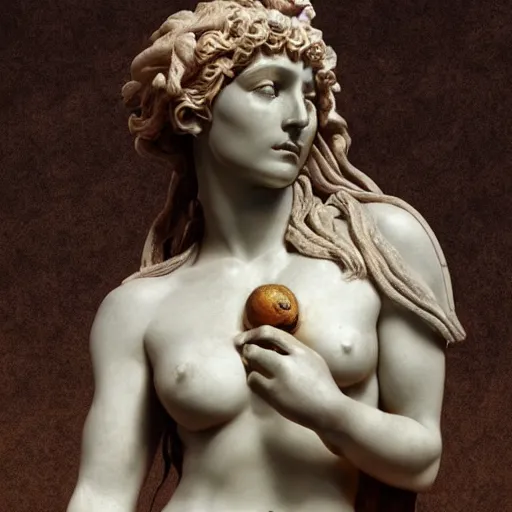 Image similar to sculpture of persephone, goddess of the underworld, made by michelangelo, art station, concept art