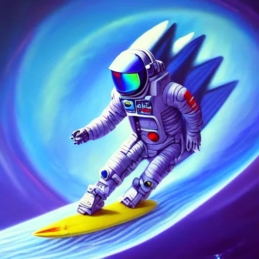 Image similar to cool mech spaceman surfing, isometric scifi astral spirit space journey in oil painting, pulled into the spiral vortex, trending on artstation, award winning, emotional, highly detailed ethereal isometric surrealist art