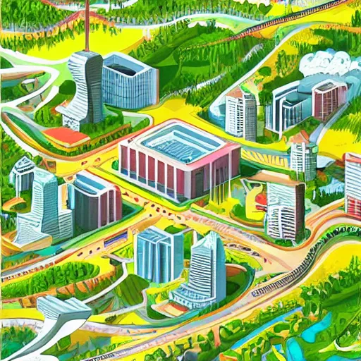 Prompt: City of the future in harmony with nature. Beautiful illustration.