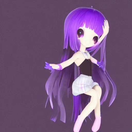 Prompt: cute fumo plush of a girl in a purple and black dazzle pattern dress, anime, character silhouette, edge glow, cel shaded pbr, vray