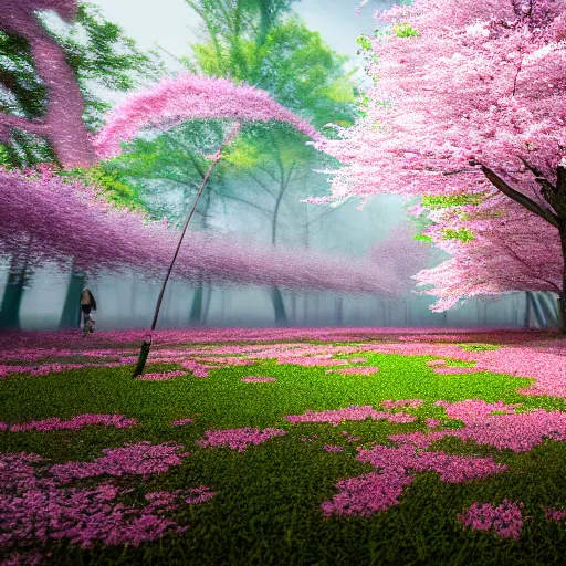 Image similar to cherry blossom forest, highly detailed, 4k, HDR, award-winning, octane render, artstation