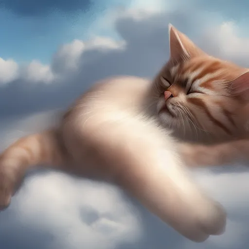 Image similar to cat with angel wings sleeping on a cloud, hyperdetailed, artstation, cgsociety, 8k