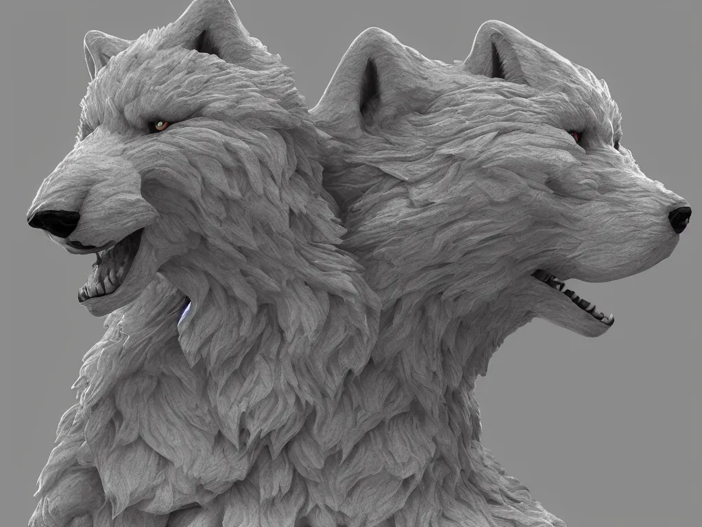 Prompt: marble sculpture of wolf head, 4k, octane render + unreal render + cinema4d render