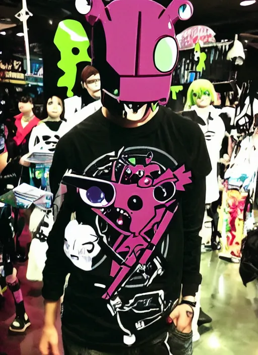 Image similar to hot topic anime convention, invader zim merch