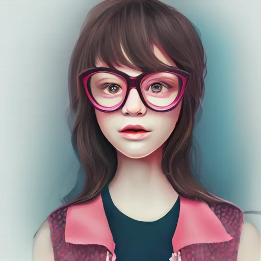 Prompt: a portrait of a girl with fish tank rounded glasses digital art, trending on art station, high detailed