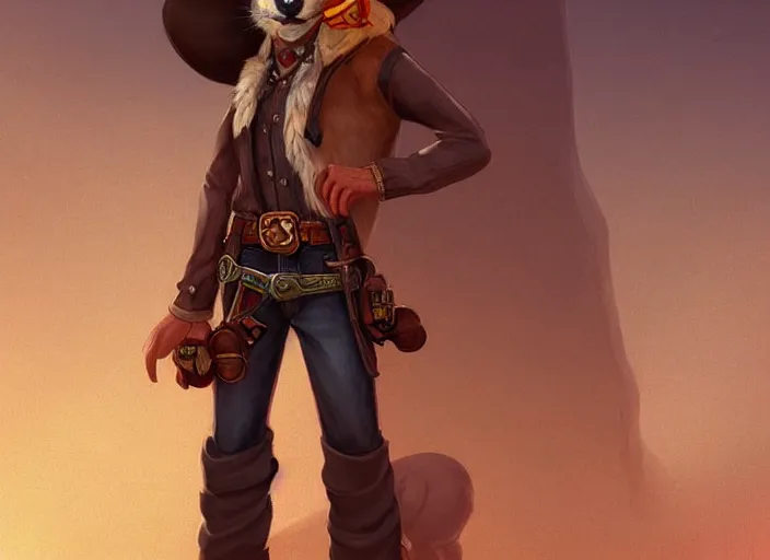 Image similar to character portrait feature of the anthro male anthropomorphic rat fursona wearing cowboy outfit wild west desperado character design stylized by charlie bowater, ross tran, artgerm, makoto shinkai, detailed, soft lighting, rendered in octane