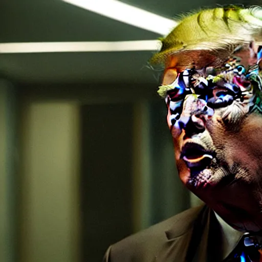 Image similar to donald trump as zombie in the walking dead. movie still. cinematic lighting