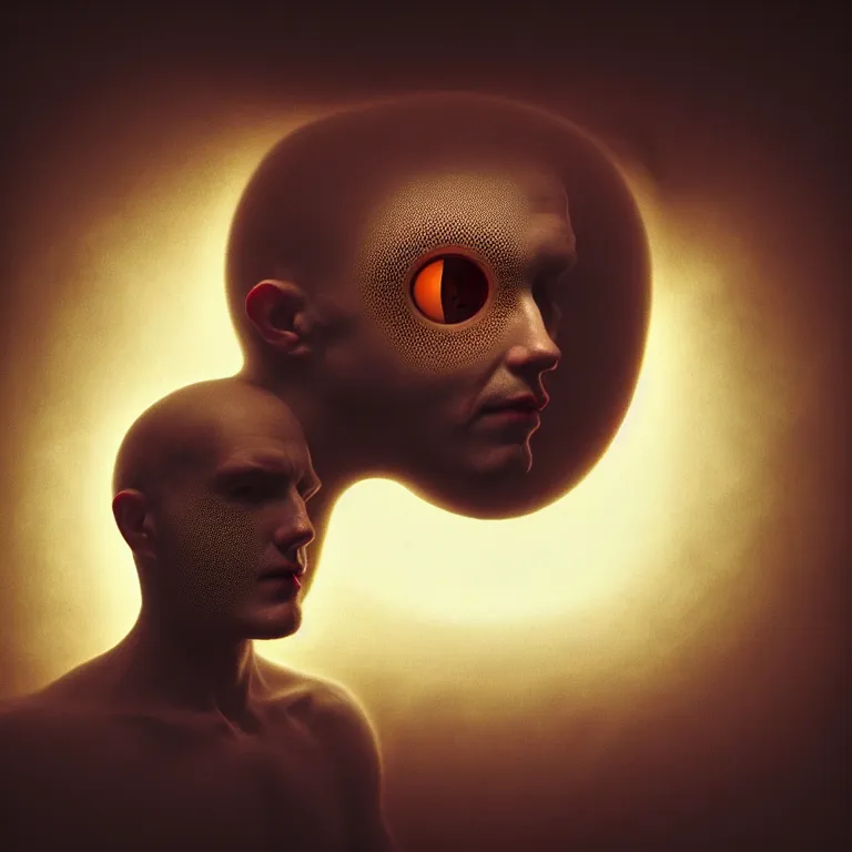 Image similar to symmetrical portrait of beautiful man covered with eyes inside holes, embryos, by hieronymus bosch, lucid dream - like heavy atmosphere, baroque painting, perfect composition, detailed octane render trending on artstation, 8 k artistic photography, volumetric cinematic perfect light, chiaroscuro, masterpiece, raphael, caravaggio, beksinski, rutkowski