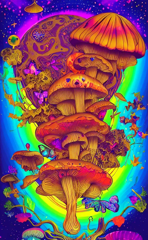 Magic Mushroom Shaman Trippy Tapestry UV Backdrop