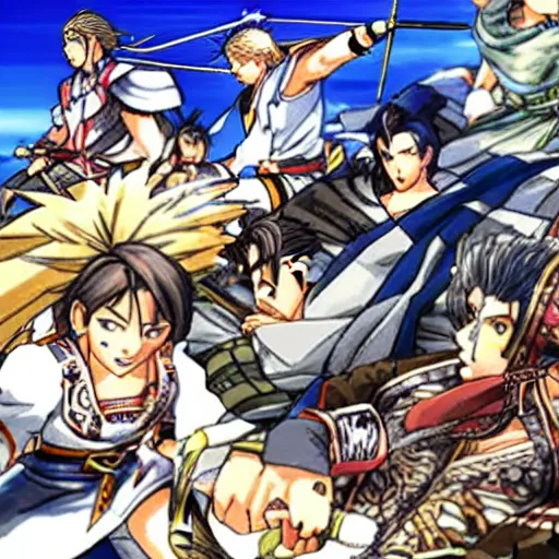 Prompt: Suikoden battle