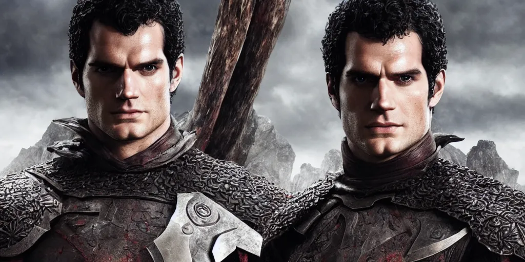 Image similar to a highly detailed photographic render of Henry Cavill as guts from berserk, Berserk Live action, horror, dark fantasy, beautifully lit, ray traced, octane 3D render, octane render, unreal engine