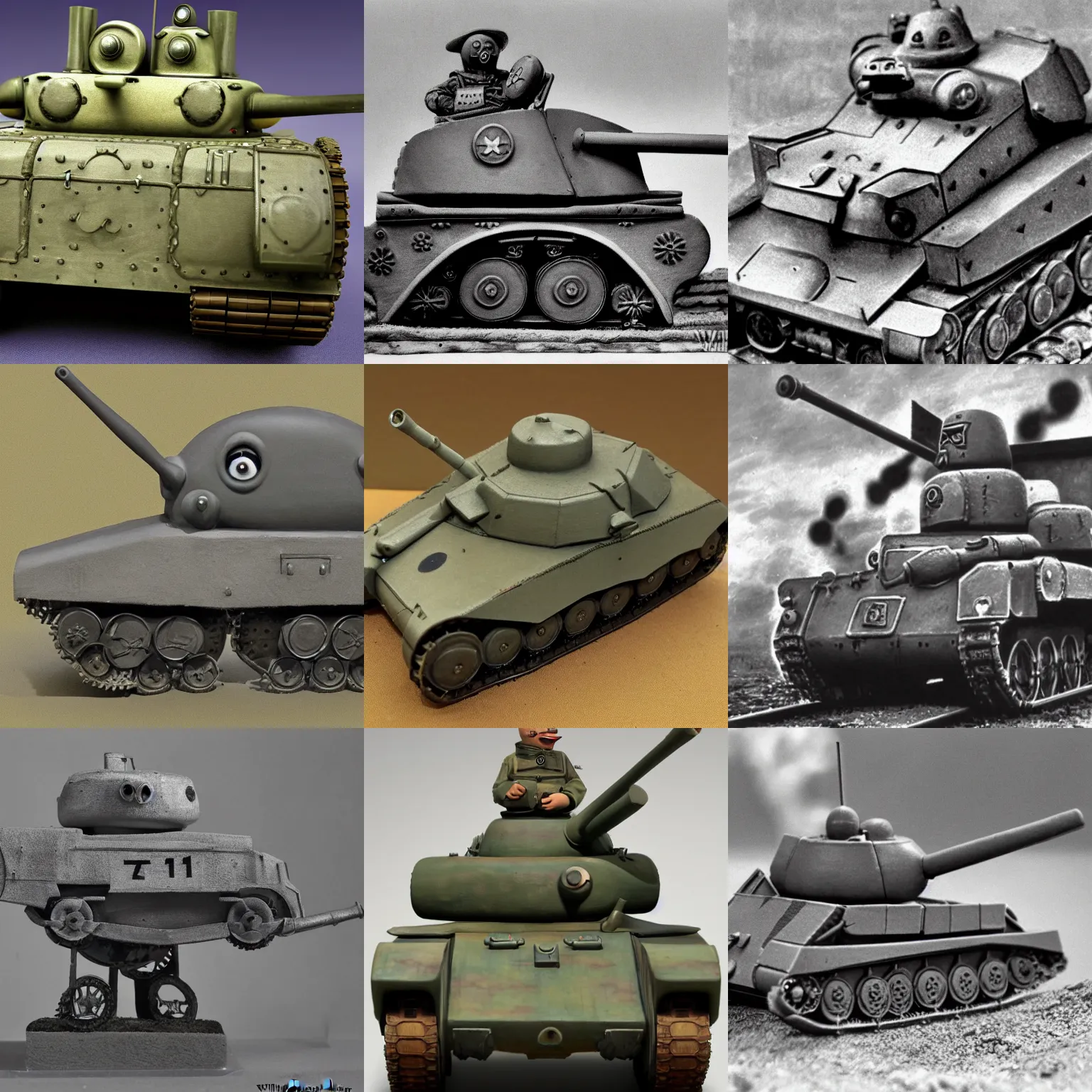 Prompt: an anthropomorphised panzer world war two tank with a face, by wilbert awdry