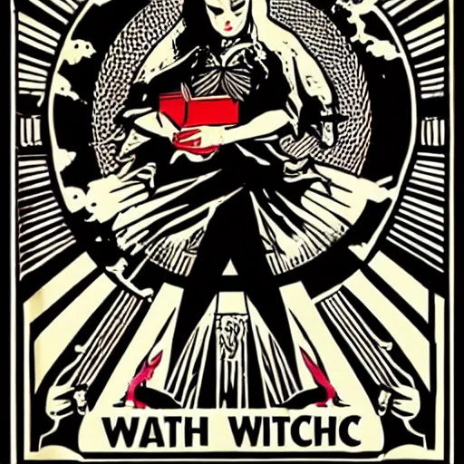 Prompt: a witch running for minister of magic, art by shepard fairey