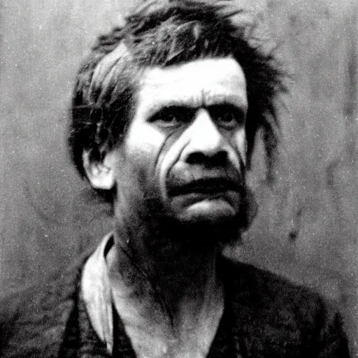 Prompt: close up photo portrait of a 19th century ugly clean-face gangster with scars by Diane Arbus and Louis Daguerre