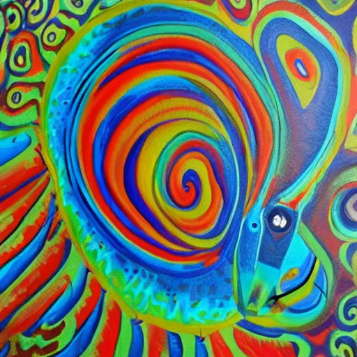 Image similar to painting of a psychedelic animal sculpture