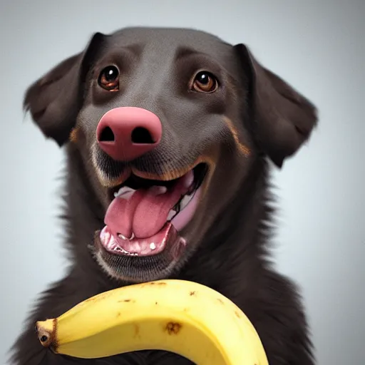 Image similar to dog eating banana realistic 8 k,