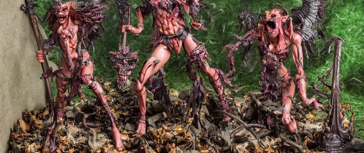 Image similar to craxula, the filipina demon from hell, actionfigure with play set with coffin and graveyard, photorealistic, hdr, 8 k, designed by hasbro mezco and yasushi nirasawa