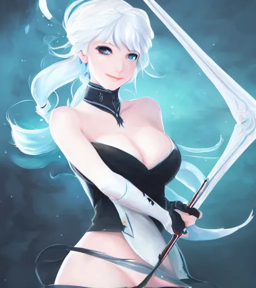 Prompt: A very beautiful painting of Weiss Schnee from RWBY by rossdraws, wlop, artgerm and Gil Elvgren