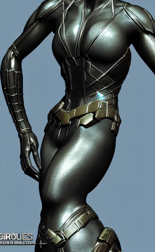 Image similar to black widow, bronze statue and silver, unreal engine, high detailed, holographic