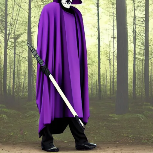 Image similar to grim reaper, purple cloak, full body