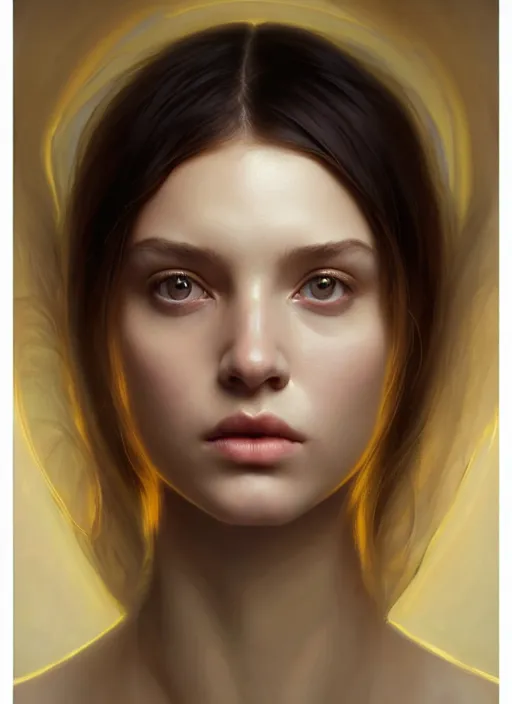 Image similar to symmetry!! portrait of young woman cursed with ever - increasing intelligence beauty and virtue, slice - of - life, realism, golden ratio facial proportions!! intricate, elegant, highly detailed, digital painting, artstation, concept art, smooth, sharp focus, illustration, art by artgerm and greg rutkowski and alphonse mucha