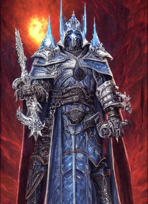 Image similar to hyper realist render of lich king by wayne berlowe