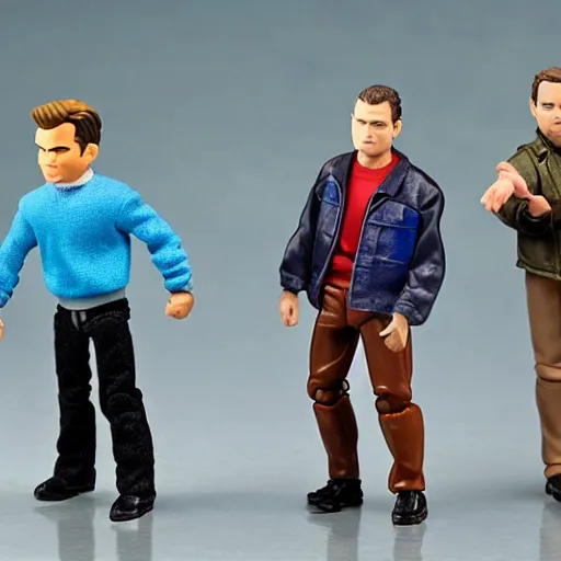 Image similar to Boy Meets World action figures, Mr. Feeny, Topanga, Shawn, Cory, detailed photo, dramatic lighting.