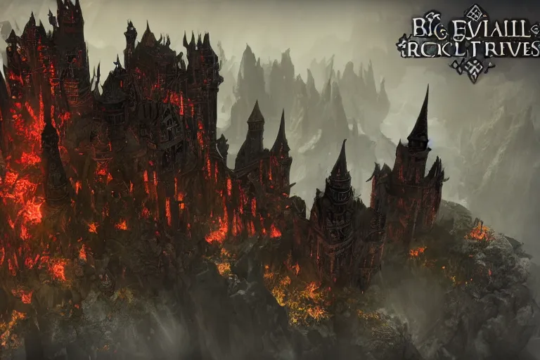 Image similar to big evil castle - city rock dark shadow elves, might and magic heroes vii, dark fantasy, shadows, artstation trending, unreal engine 5, red