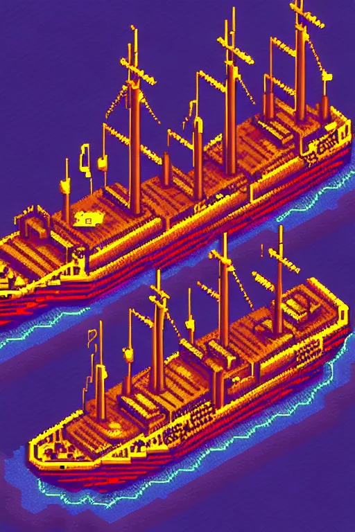 Image similar to standing aboard a ship when lightning and the tides strike, beautiful detailed pixelart by albertov, intricate details, beautiful, dithered gradients, volumetric lighting, cgsociety, artstation, smooth, sharp focus, 2 d illustration, amazing art by dan mumford, old school computer game graphics, crpg, d & d, pixel art