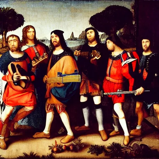 Prompt: weezer band against the crusaders, renaissance style