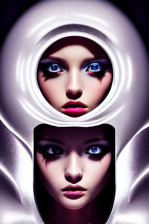 Prompt: extremely beautiful android girl, symmetrical, cinematic, elegant, luxury, chrome, real photography, 4 k, ultra hd, science journal cover