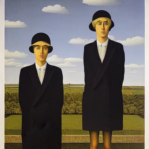 Image similar to rene magritte. the double secret, 1 9 2 7. oil on canvas.