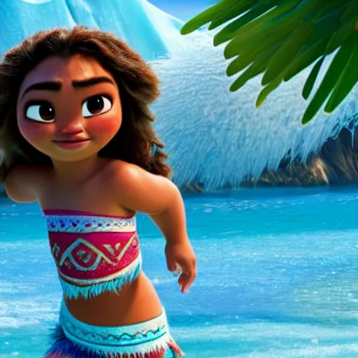 Image similar to moana in frozen, pixar, 8 k