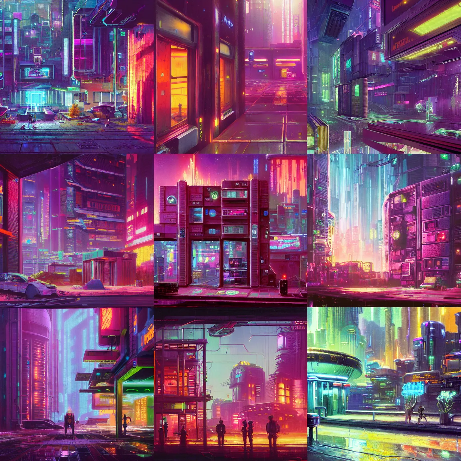 Prompt: an estate agent photo of the exterior of a cyberpunk commercial property, by Paul Lehr
