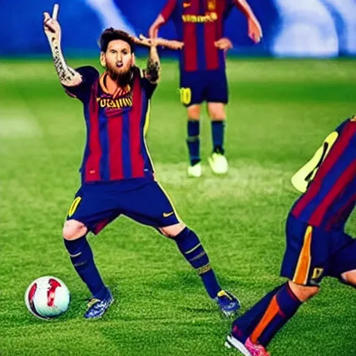 Image similar to a picture of messi shooting a laser beam