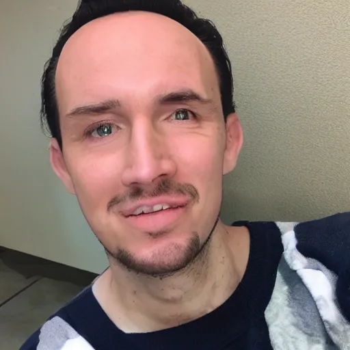 Prompt: photo of a dumb guy with a small forehead
