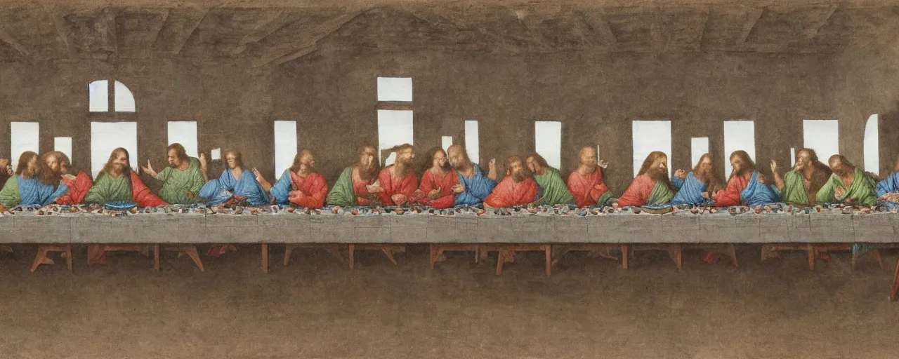 Image similar to the last supper, in brutalist style