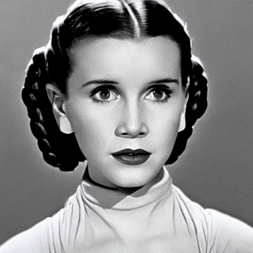 Prompt: leia, still form star wars ( 1 9 5 5 )